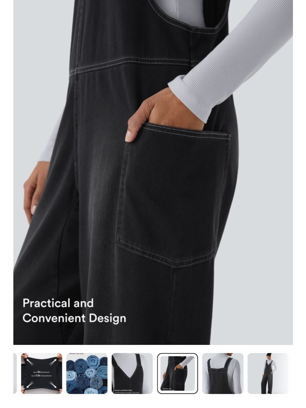HALARA Black Flex Denim Jumpsuit with Pockets - Picture 3 of 7